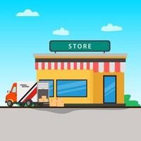 DELIVERY TRUCK IN A VECTOR ILLUSTRATION STORE