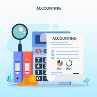 Accountant Flat vector illustration. Concept of the tax calculating and financial analysis.