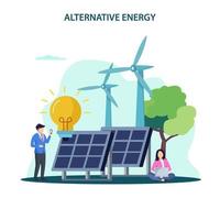 Ilustración de vector de energía alternativa. idea de ecología frinedly power, aplicación de energía de ciudad verde