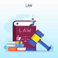 Law studies. Stack of books, open book and judge gavel vector