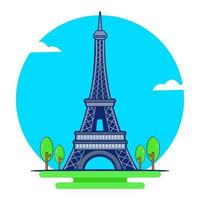 vector de ilustración aislada plana de icono de torre eiffel. construyendo un ícono de viaje en París.