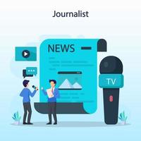 Journalist header concept. Newspaper, internet and journalism. Vector illustration in cartoon style