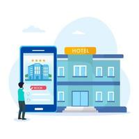 Online hotel booking. Easy travelling with online booking apps. Flat vector template