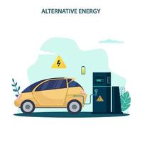 Alternative energy Vector. Smart house energy app, solar panels shop and charging station map vector