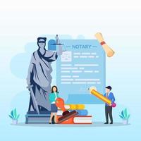 Notary services and legal assistance flat vector illustration.