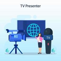 TV reporter with microphone vector illustration. Mass media profession.