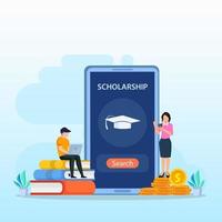 Scholarship vector concept. Student on laptop applying for a scholarship.