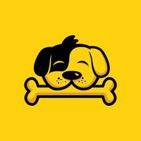 logotipo de perro que muerde huesos con un estilo lindo y único para la tienda de mascotas vector