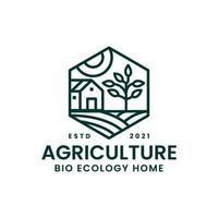 Farm and house logo concept with line art style. Real estate - environment design template. Vector Illustration