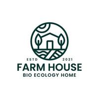 concepto de logotipo de granja y casa con estilo de arte lineal. inmobiliaria - plantilla de diseño de entorno. ilustración vectorial vector