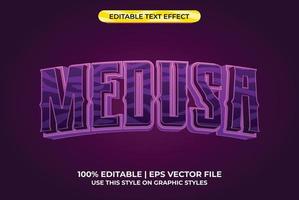Medusa 3d text with toxic and mythology theme. purple typography template for game or film tittle. vector