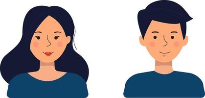 avatares de personas en un estilo plano. ilustración vectorial de un hombre y una mujer aislados en un fondo blanco. vector