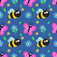 Seamless pattern with butterfly, bee and flowers. Repeating vector pattern with insects. An idea for holiday invitations,children's creativity, for paper, fabric, textiles, gift wrapping, advertising.