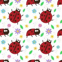 Seamless pattern with ladybugs and flowers. Repeating vector pattern with insects. An idea for holiday invitations, children's creativity, for paper, fabric, textiles, gift wrapping, advertising.