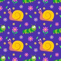 Seamless pattern with snail,caterpillar and flowers. Repeating vector pattern with insects.An idea for holiday invitations,children's creativity,for paper,fabric, textiles, gift wrapping, advertising.