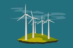 Wind turbines. Concept of obtaining clean electric energy from renewable sources. vector