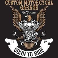moto personalizada motocicleta personalizada garaje california nacido para montar ilustración vector