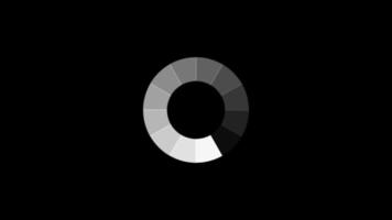 Animation of white puzzle icon that are arranged around each other in a circle on black background. Indicator for loading progress. Seamless looping. Video animated background.