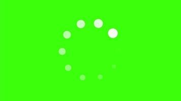 animación del icono de punto blanco que se organizan unos alrededor de otros en un círculo en la pantalla verde. indicador de progreso de carga. bucle sin fisuras. Fondo animado de vídeo.