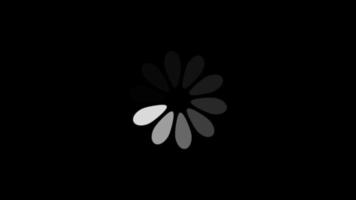 Animation of white leaf icon that are arranged around each other in a circle on black background. Indicator for loading progress. Seamless looping. Video animated background.