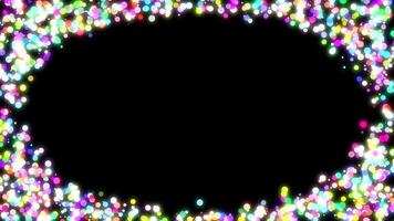 cadre ovale coloré avec effet de lumière en forme de petit point rassemblé sur fond noir avec espace de copie. arrière-plan vidéo animé.