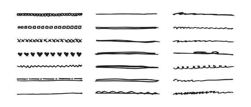 Vector set of hand drawn underline.