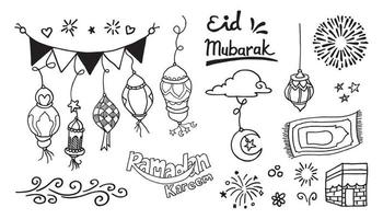 Doodles line art of ramadan kareem greeting card concept. Vector illustration.