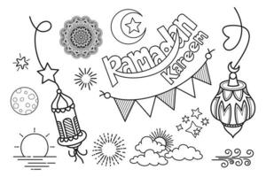 Doodles line art of ramadan kareem greeting card concept. Vector illustration.