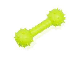 Green Rubber toy for bite on isolated white background.  Pet accessories concept. photo
