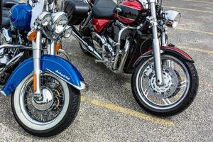 Whitstable, Kent, UK, 2013. Close-up of Two Motorcycles Parked