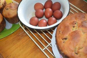 Cooking Easter bread and eggs for the holiday photo