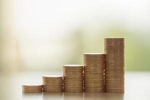 Business, Money, Finance, Security and Saving Concept. Close up of stack of coins with copy space. photo