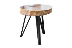 Wooden table with steel legs. photo