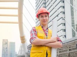 Caucasian engineer action and happy after discussion her project work photo