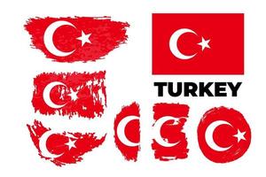 Grunge Turkey flags set. Vector stock illustration isolated on white background.