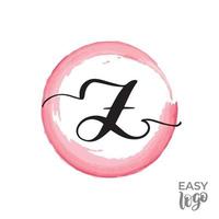 Abstract handwritten calligraphy letter Z logo design template. Universal icon. Pink watercolour circle on background. vector