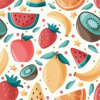 Summer Fruits Colorful Doodle Seamless Pattern vector