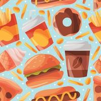 Junk Food Doodle Hand Drawn Seamless Pattern Background vector