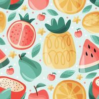 Fresh Summer Fruits Doodle Seamless Pattern Background vector