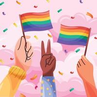 Pride Month Concept with Hands Holding Rainbow Flag vector