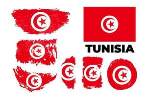 Flag of Tunisia on gray background. Vector illustration in trendy flat style. EPS 10. Vector stock illustration set in grunge style.