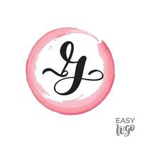 Abstract handwritten calligraphy letter G logo design template. Universal icon. Pink watercolour circle on background. vector