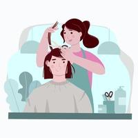 esteticistas peinando el cabello vector