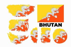 Grunge flag of Bhutan. Vector stock illustration set of grunge brush stroke texture on transparent background.