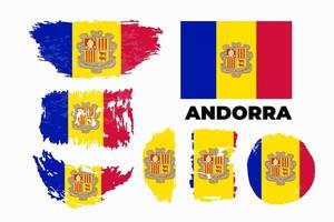 Flag of Andorra in grunge brush stroke, vector stock grunge style illustration set.