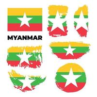 bandera de la república de myanmar en posición estática y en movimiento, ondeando en el viento en colores y tamaños exactos, sobre fondo blanco. ilustración vectorial vector