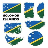 Horizontal Abstract Grunge Brushed Flag of Solomon Islands on Transparent Grid. Vector Template. Vector illustration