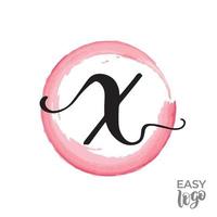 Abstract handwritten calligraphy letter X logo design template. Universal icon. Pink watercolour circle on background. vector