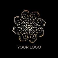 Geometric gold logo template. Vector gold arabic ornamental symbol on black background.Vector Flower Mandala. Vintage decorative elements. Vector illustration