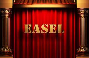 easel golden word on red curtain photo